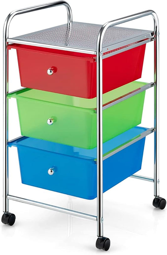 Giantex Rolling Cart with Drawers, Craft Organizer with Wheels, 3 Drawer Storage Container Bins for Back to School Office Scrapbook Paper Tools Multicolor