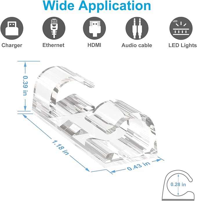 Cable Clips Clear (60PCS, M), Upgraded Adhesive Wire Holders for Wall, Strong Cord Organizer Under Desk, Car, PC, Christmas Light Clips Outdoor