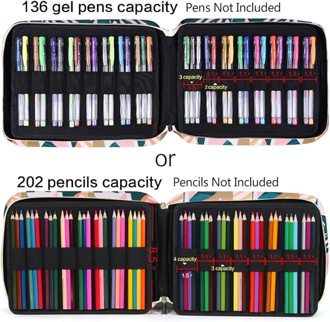 qianshan Pencil Case Holder Slot - Holds 202 Colored Pencils or 136 Gel Pens with Zipper Closure - Large Capacity Pen Organizer for Watercolor Pens or Markers - Perfect for Artist.Large Leaves