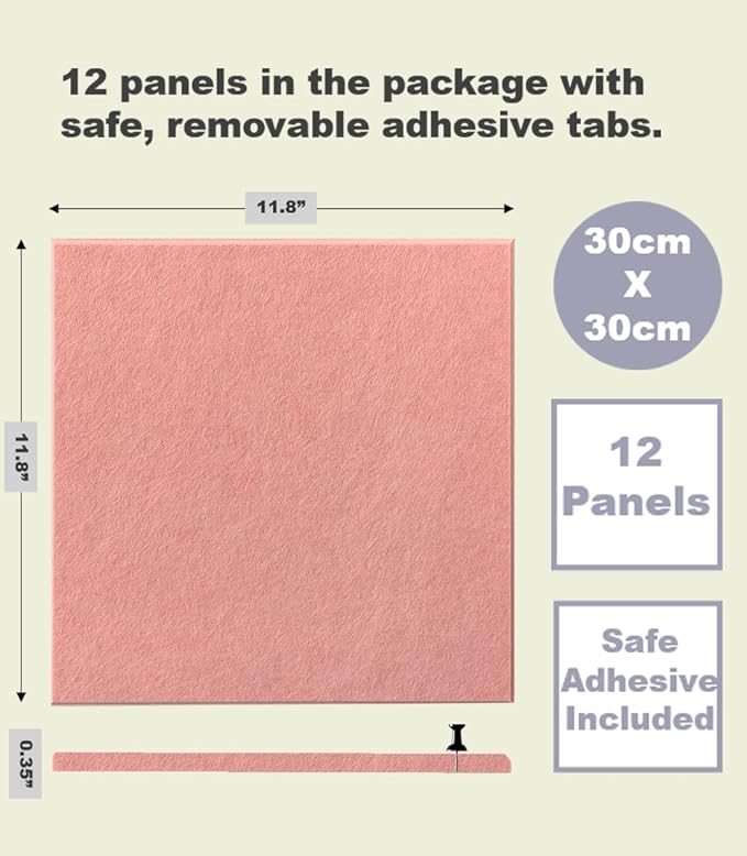 DECORITA Felt Wall Tiles | Large Cork Board Alternative | Aesthetic Felt Bulletin Board for Office, Home & Classroom | Large Cork Boards for Walls Pinboard (12-Pack) | Pink