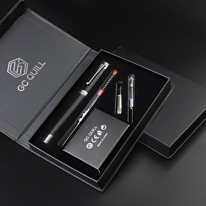 GC QUILL Fountain Pen Set - Fine & Medium Nibs, Includes 18 Ink Cartridges, Ink Refill Converter & Syringe Filler, Gift for Writing, Journaling & Calligraphy MU-13