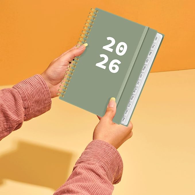 2026 Planner - Planner 2026 from January 2026 - December 2026, Weekly & Monthly Planner Spiral Bound with 12 Monthly Tabs, Inner Pocket, 6.4" x 8.5", Green-A