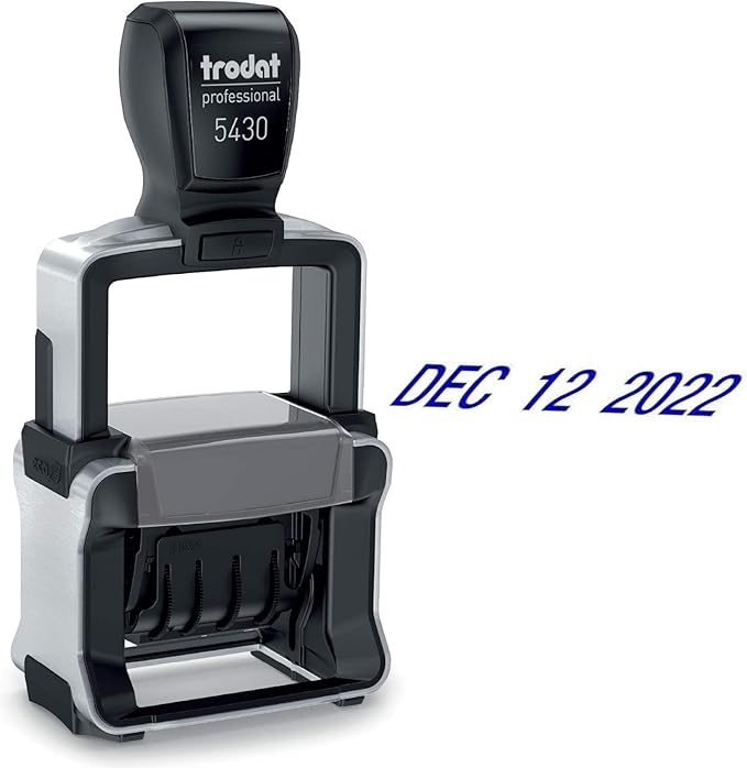 Trodat 5430 Professional Self-Inking Date Stamp - Blue Ink