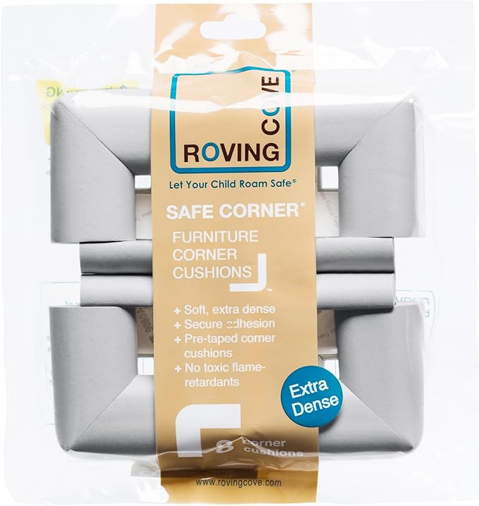 Roving Cove HeftyFit Corner Protector for Baby (8 Large Corners), Heavy-Duty Soft Rubber Foam Furniture Corner Bumper Guards, 3M Adhesive Pre-Taped, Stone Grey