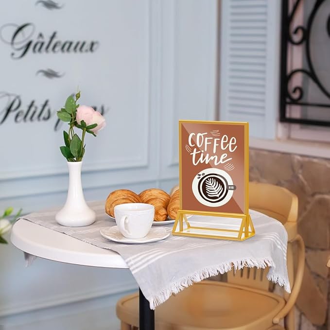 PPH-Sisy Acrylic Sign Holder 5x7 Gold Picture Frame Clear Acrylic Frames Display Stand Double Sided Table Menu Holders for Wedding Table Numbers Restaurant Photos (8 pcs)