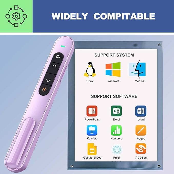 QUI Presentation Clicker for PowerPoint, RF 2.4GHz USB C Wireless Presenter Remote with Volume Control, PowerPoint Clicker Slide Advancer for Mac, Windows, Laptop, Keynote
