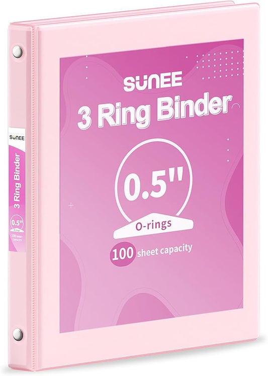 SUNEE 3 Ring Binder 1/2 Inch 1 Pack, Clear View Binder Three Ring PVC-Free (Fit 8.5x11 Inches) for School or Office Supplies, Pink