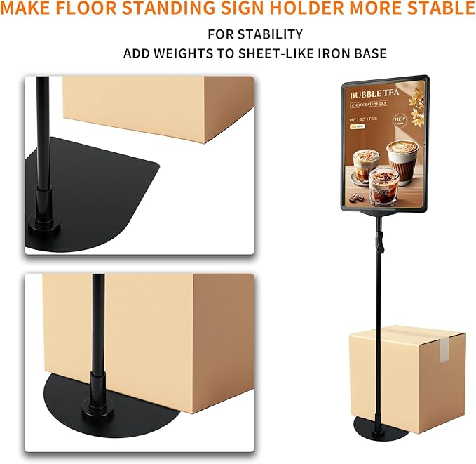 BBTEQEKN 12 Pcs Adjustable Poster Stand Holder, 8.5 x 11 Inch Vertical and Horizontal Sign Poster Stands, Floor Standing Display Sign Holder for Advertisement Menu Display, Black