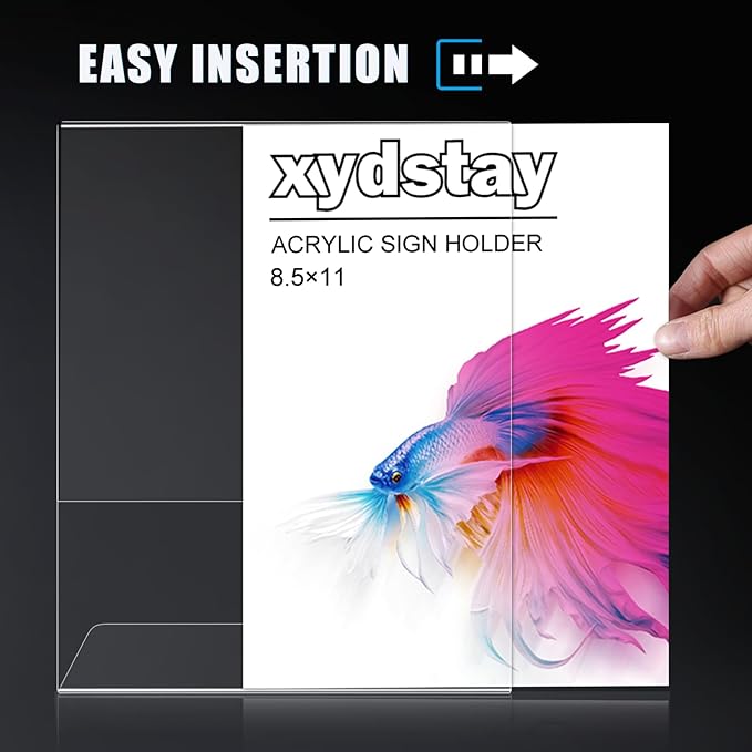 xydstay 12pack 8.5x11 Acrylic, L Shape Clear Plastic, Menu Holder, Unbreakable Table Sign Holder for Restaurant, Office, School, Store and Home Use