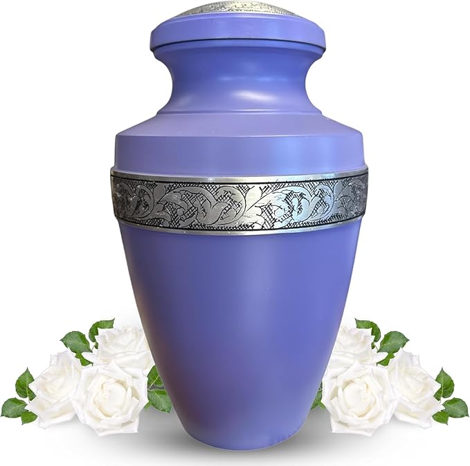 Modern Memorial Aluminum Large Urns - Urn for Adult Male and Female, Memorial Keepsake for Ashes (Purple Silver Band)