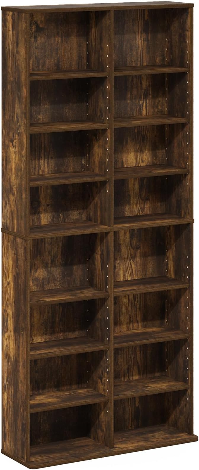 Furinno Jaya DVD Shelf, 16-Shelf Wide CD Rack, Media Shelf with Adjustable Shelves, 8 x 2 DVD Storage Cabinets for CD Blueray Game Disc, Easy Assembly, for Living Room, Home Office, Amber Pine