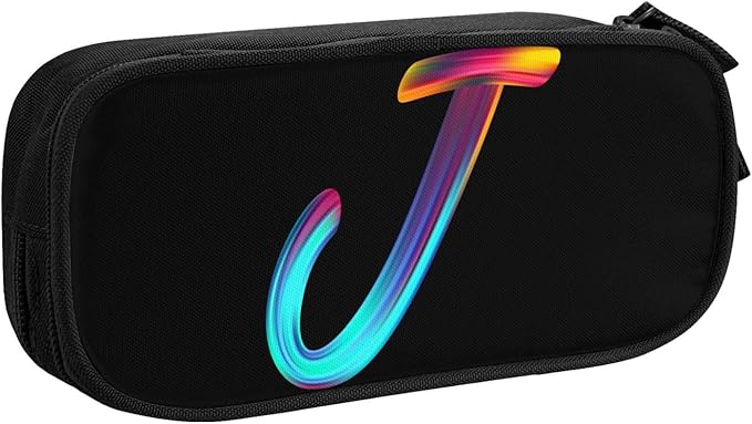 Pazacon Cute Initial Pencil Case for Kids Students, Large Capacity Pencil Pouch for Boys Girls, Letter Design Pencil Box Pen Bag Office Stationery Organizer, Rainbow Letter J