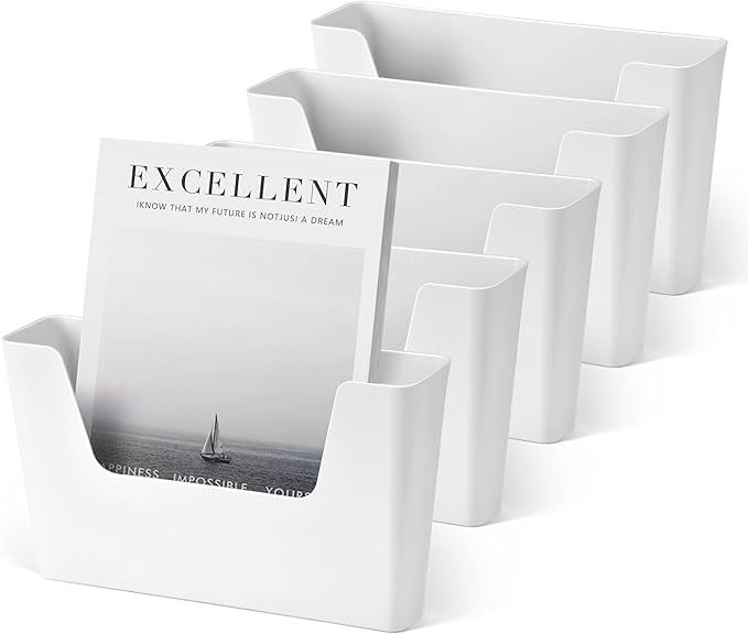 YOHOM No Drilling File Holder Wall Mails Magazines Organizer Adhesive Door Mount, Single Pocket, (White 1) (WHITE, 5 PCS)