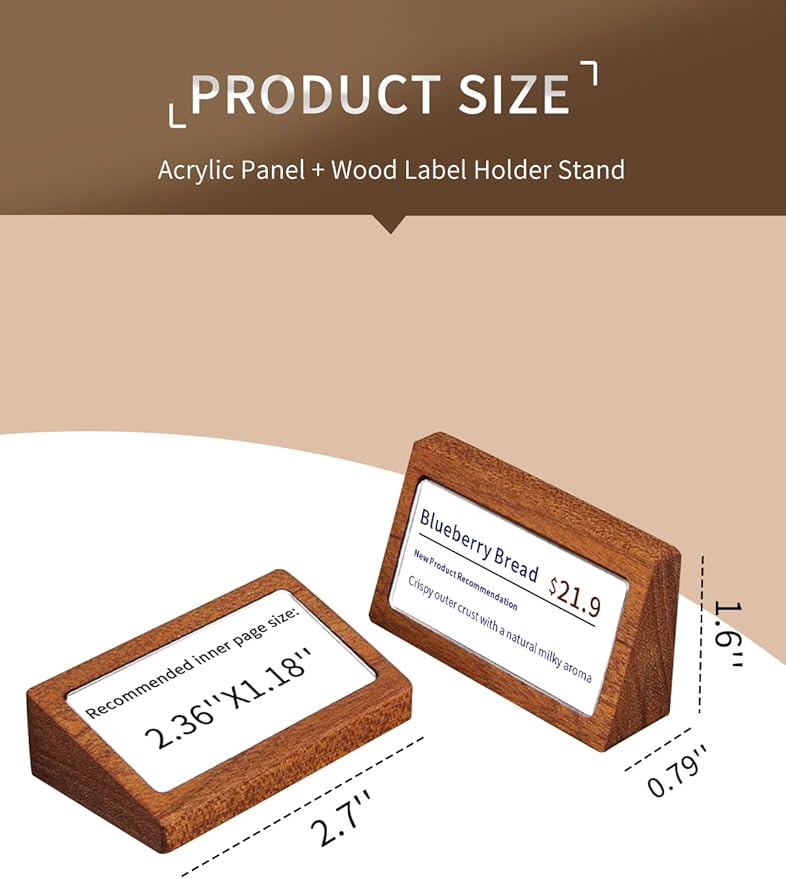 6 Pack Mini Wood Price Tag Label Holder Tabletop Stand or Recline Small Sign Holder for Retail Store Boutique Name Card Restaurant Food Labeling (2.36X1.18 in)