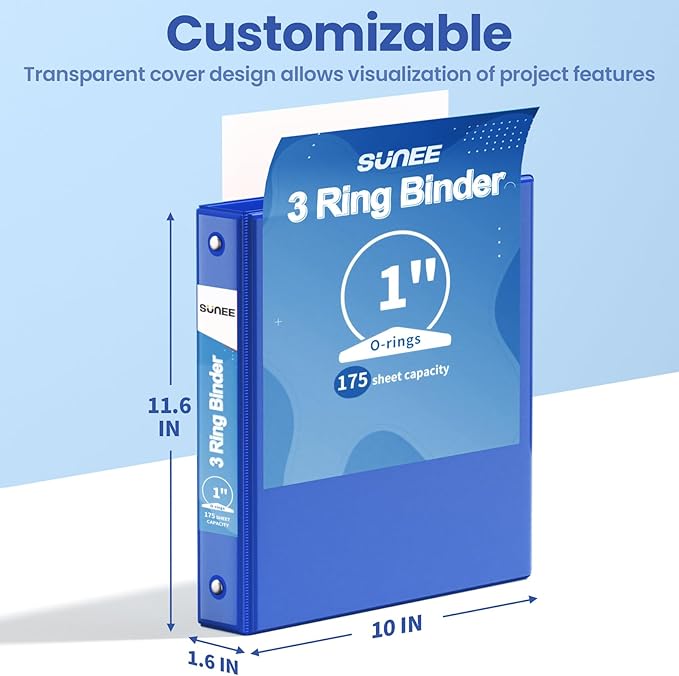 SUNEE 3 Ring Binder 1 Inch 1 Pack, Clear View Binder Three Ring PVC-Free (Fit 8.5x11 Inches) for School or Office Supplies, Cobalt Blue