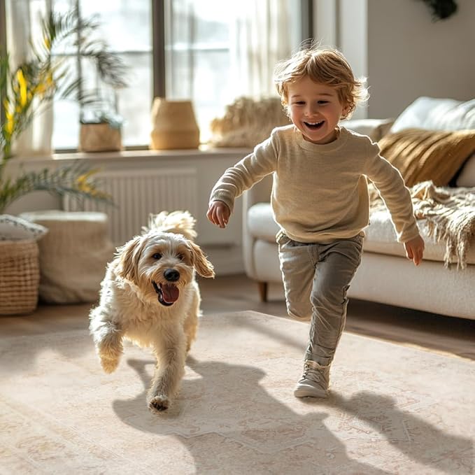 GENIMO Runner Rug 2'6"x6 Machine Washable Non Slip Vintage Hallway Runner Rug, Low Pile Lightweight Rugs for Indoor Entryway, Hallway, Kitchen and Corridor, Light Pink