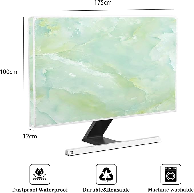 Baocicco Sage Green Marble Waterproof TV Dust Cover 75 Inch Anti-Static Dustproof Abstract Creative Desige Television Accessories TV LCD Screen Texture TV Decoration for Tablet