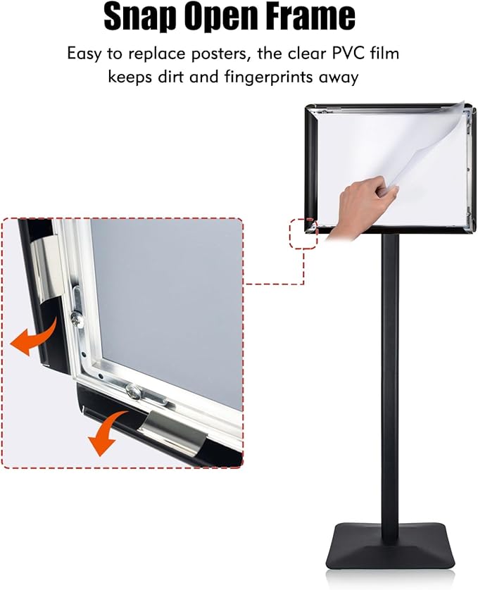 Golemas Sign Stand for Display, 11lbs Integrated Rod Heavy Duty Pedestal Floor Signage Stand Holder, for Outdoor or Indoor Advertising (11 x 17, Black)