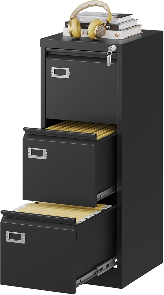 Fesbos Vertical File Cabinets - 3 Drawers 17.8" Deep Lockable Filing Cabinet - Metal Storage Cabinets for Home Office to Hanging Files Letter/Legal/F4/A4 Size