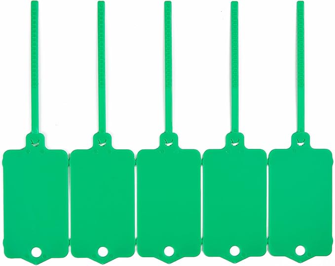 100pcs Blank Plastic Tags for Labeling Reusable Hanging Tags Ties Key Tag Storage Labels Waterproof Plastic Mark Label Writable Hang Sign with One Marker Pen (Green)