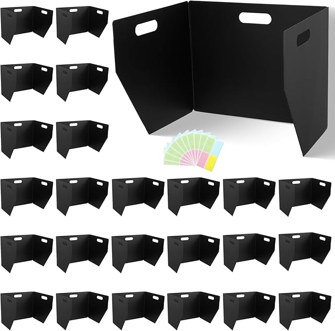 24-Pack Plastic Desk Dividers for Students, Privacy Folders for Students - Durable & Easy-to-Clean Privacy Panels with 40 Labels & Light Holes, Testing Dividers for Classroom - Classroom Must-Haves