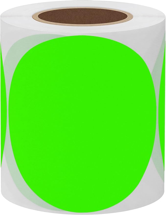 Hybsk Round Color Coding Circle Dots Labels Warehouse Inventory Organizer Stickers (3 inch, Fluorescent Green)