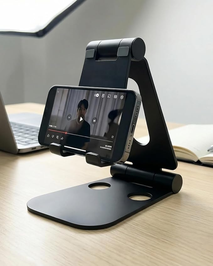 LOXP Tablet Holder Stand, Adjustable Aluminum Alloy Phone Stand, Compatible with 4-13" Tablets Such as iPad Pro 11, 9.7, 10.5, 12.9 Air Mini, Kindle, Tab, iPhone Air 17 Pro Max, Dark Black