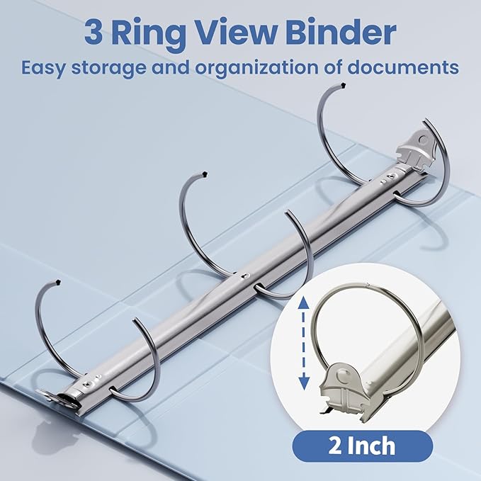 SUNEE 3 Ring Binder 2 Inch 1 Pack, Clear View Binder Three Ring PVC-Free (Fit 8.5x11 Inches) for School or Office Supplies, Haze Blue