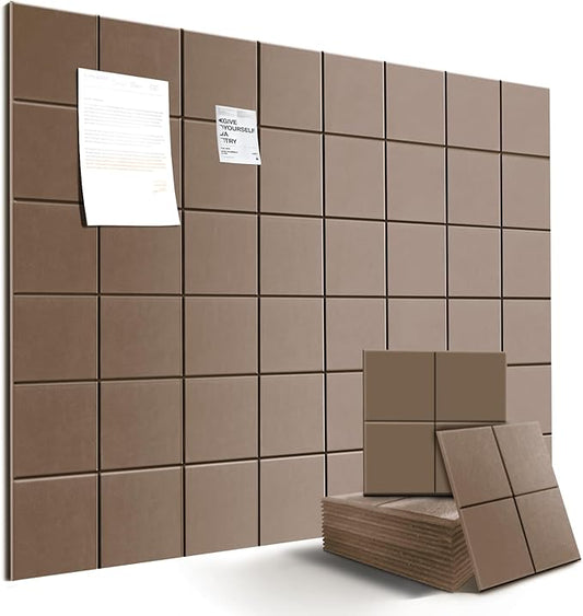 12-Pack Large Felt Bulletin Board 48" x 36" Cork Board Alternative, with 30 Pushpins, 70 Adhesive Tabs, Slat Wall Paneling, Cork Boards for Office Push Pin Board Felt Board-Dark Beige