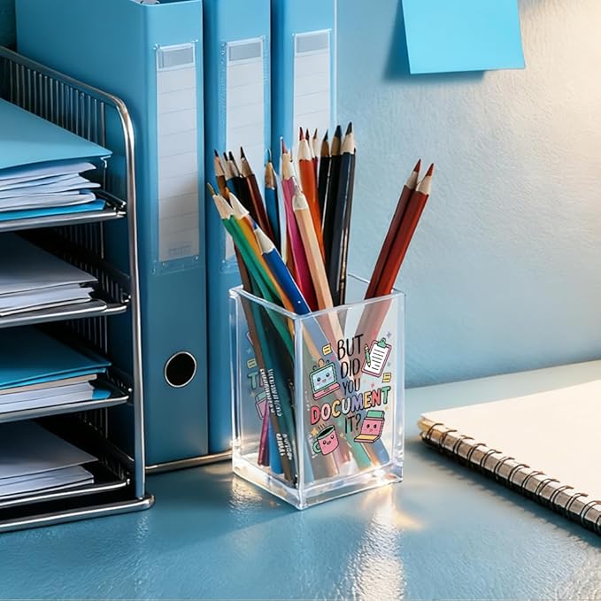 QYUVK But Did You Document It Acrylic Cosmetic Pencil Holder Cup, Pen Holder for Home Office Desk Accessories for Coworker Boss Nurse HR Assistant, Office Desk Pen Organizer, Funny Work Gifts