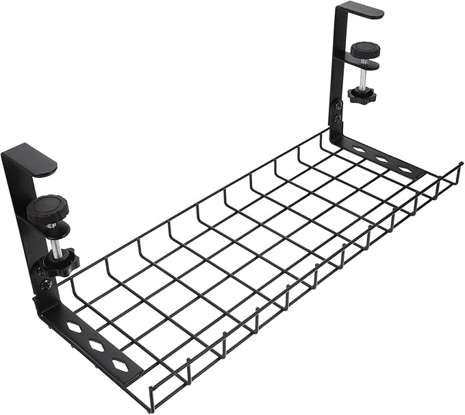 SEWCHICS Under Desk Cable Management Tray Cable Organizer Rack No Drill Black 500Mm Large Capacity Cord Holder for Office and Home Desk Storage