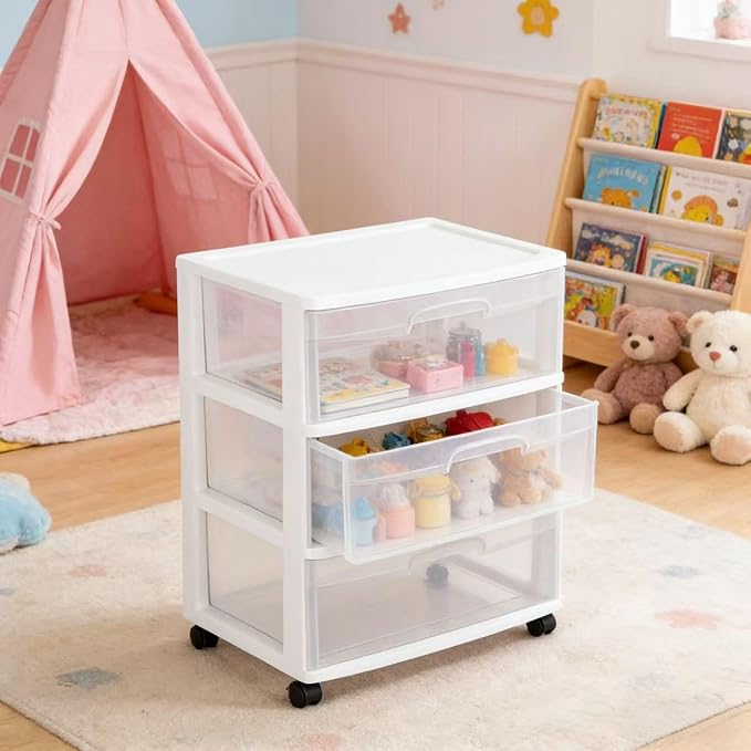 Wide 3 Drawer Cart White