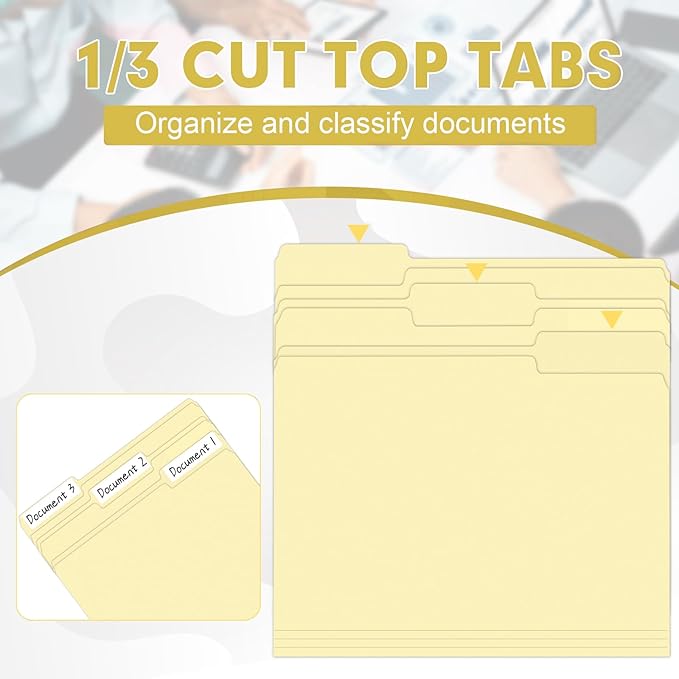Manila Folders, HERKKA 170 Pack 1/3 Cut Tab File Folders, Manila Folders 8.5 x 11 Designed for Office and Classroom Use, Letter Size