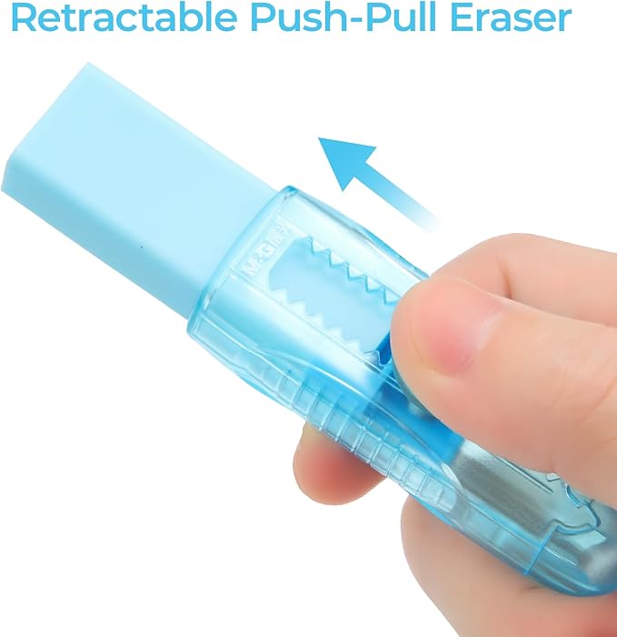 M&G 6 Pack Sliding Retractable Rubber Erasers, Push-Pull Large Pencil Erasers with Transparent Plastic Sleeve, Soft Rubber Erasers for Office, Drafting, and Everyday Use