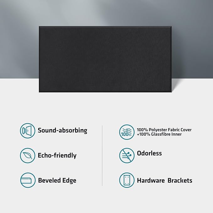 23.62" X 11.81" X 2" Fiberglass Wall Panel, 4 Pack Acoustic Panels, Acoustic Panels Sound Absorbing for Office, Studio, Home Theatre - Black