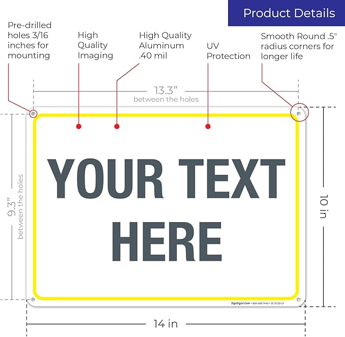 Personalized Custom Customize for Office, Business, Workplace, Home, Airbnb, Delivery Yellow Sign, 10x14 Inches, Rust Free .040 Aluminum, Fade Resistant, Made in USA by Sigo Signs