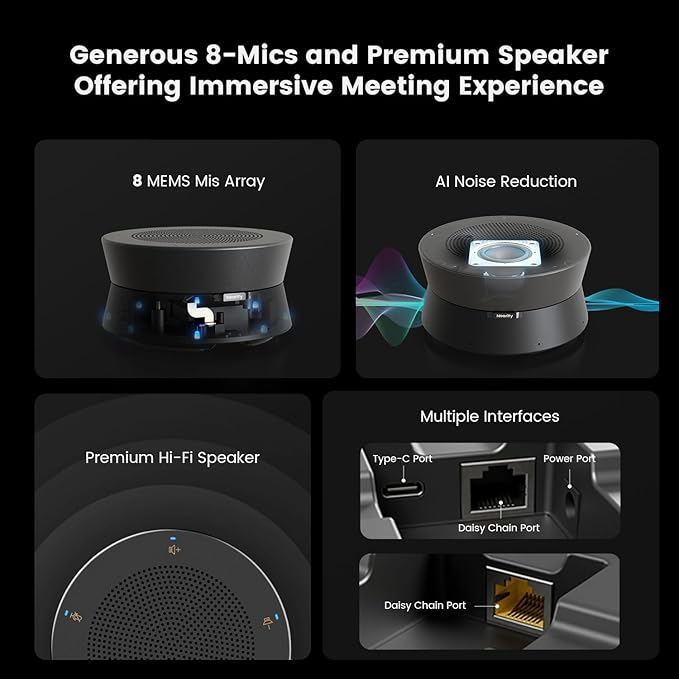 NEARITY 2K Conference Room Camera System, 2X Scalable Conference Speakerphones, POE Daisy Chain, Noise Suppression, PTZ Webcam w/Optical Zoom for Video Conferencing/Streaming in Small to Medium Rooms