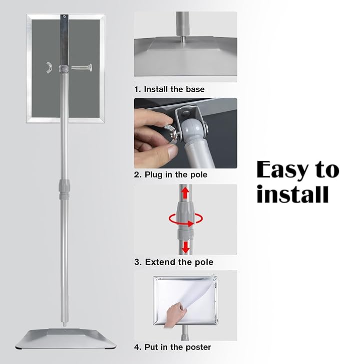 Golemas Adjustable Sign Stand for Display, with Upgraded Iron Base, Pedestal Floor Signage Stand Holder for Outdoor or Indoor Advertising (8.5 x 11, Silver)