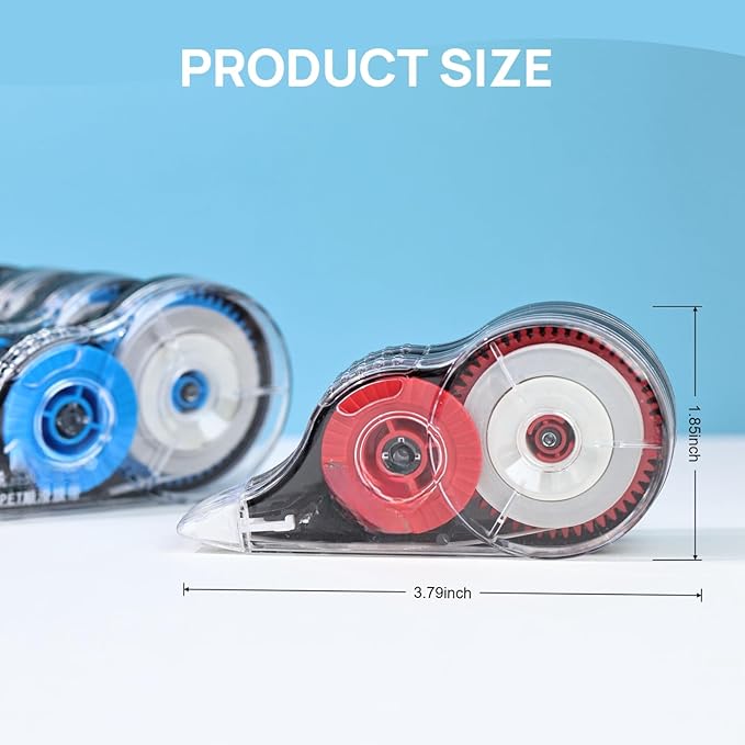 WISOPTUS 39.37ft Correction Tape with Dispenser, 6-Count Pack, Fast, Clean, Opaque and Easy-to-Use Tear-Resistant Correction Tape Bulk Office School Supplies, Blue, Red, Gray