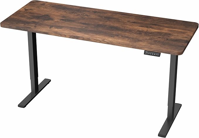 VIVO Electric 60 x 24 in Rustic Standing Desk, Memory Height Adjustment, 1B Series, Holds 220 lbs, One-Piece Vintage Brown Top, Black Frame, DESK-KIT-1B6N