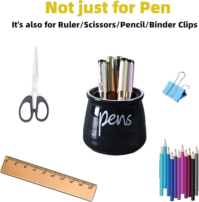 ONTUBE Porcelain Pens Holder Stand,Ceramic Pencils Holder (Black)