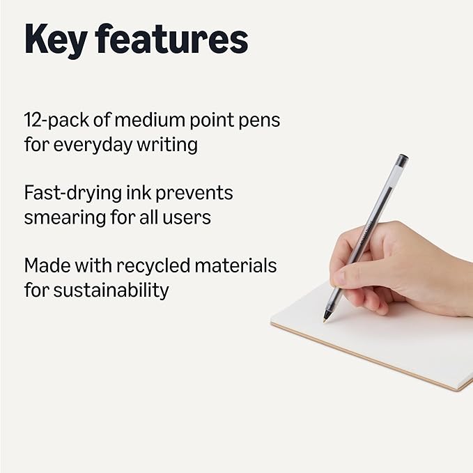 Amazon Basics Ballpoint Pens, 1.0mm, Black, 12 Pack
