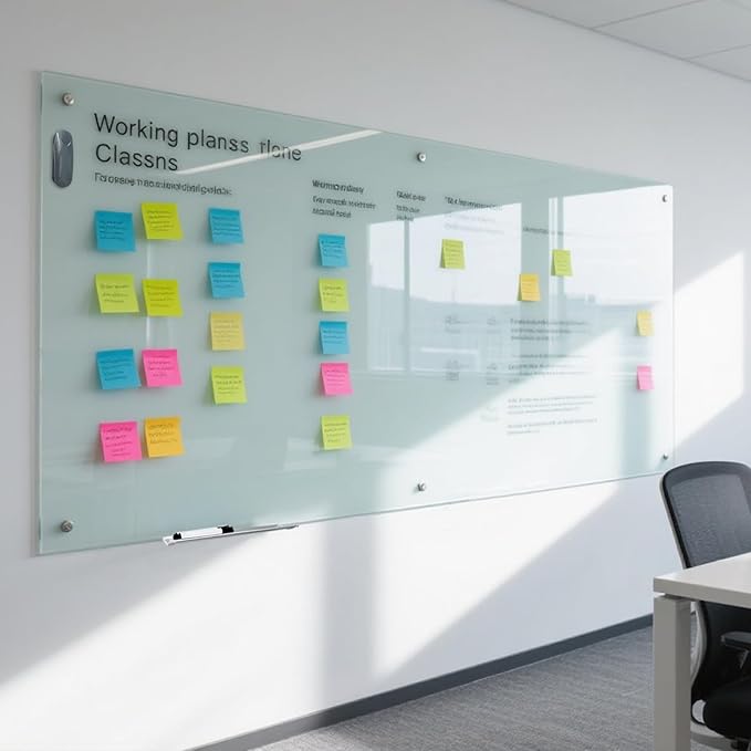 Magnetic Glass Whiteboard - 60"x36" Dry Erase White Board Frameless Glass Boards with Super Strong Magnets, Wall Mounted for Office, School and Home