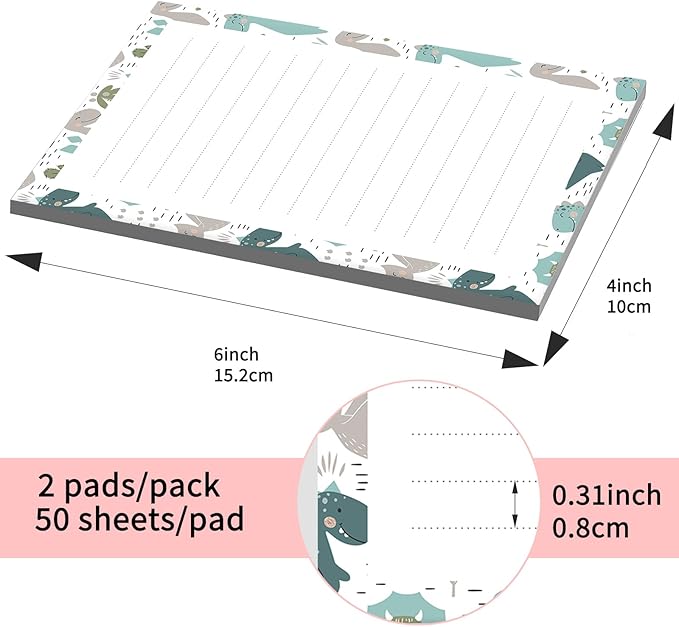 SXboxing Sticky Notes 4X6 Inches, 2 Pack Large Cute Self-Stick Pads, Bright Funny Memo Pads Easy to Stick for Home, Office Cute Dinosaurs