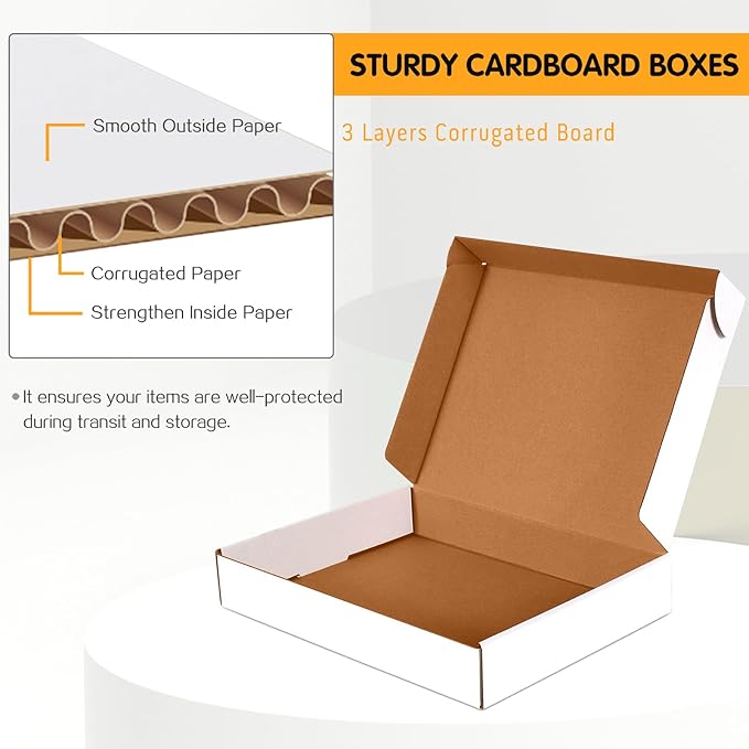 JOWLOT 13x10x2 inch Small Shipping Boxes Set of 25, White Corrugated Cardboard Box Literature Mailer for Mailing Packing Moving and Storage