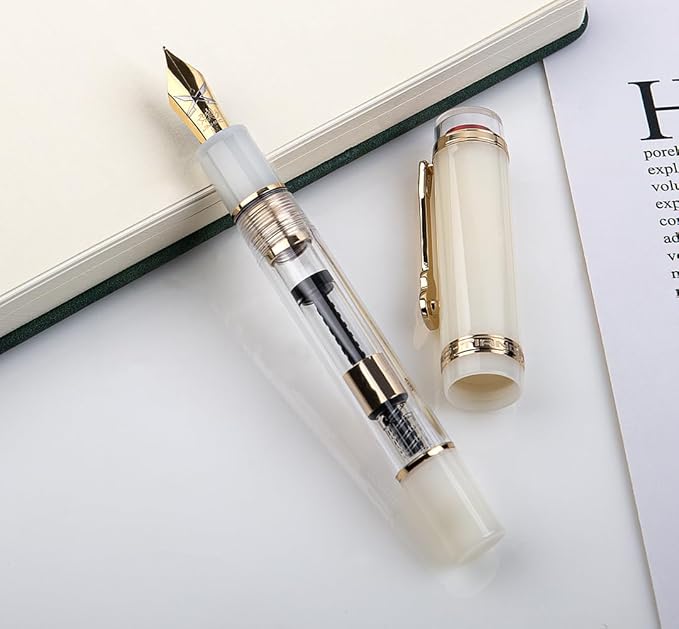 JINHAO 1935 Fountain Pen TIANDAO Series #8 Nib Ink Pen with Guitar-Shaped Clip and Ink Converter (M Nib 0.7mm, Ivory White)