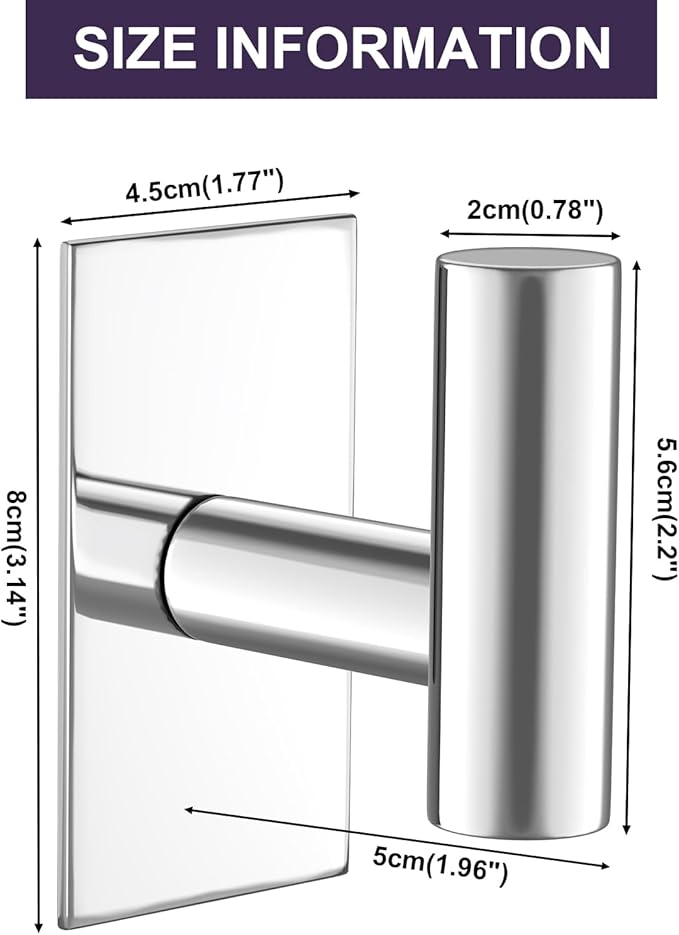 VAEHOLD Wall Towel Hooks, Heavy Duty Sticky Holder Waterproof Towel Hooks for Hanging Coat, Clothes, Closet Hook Wall Mount for Kitchen (Chrome, 2 Pack)