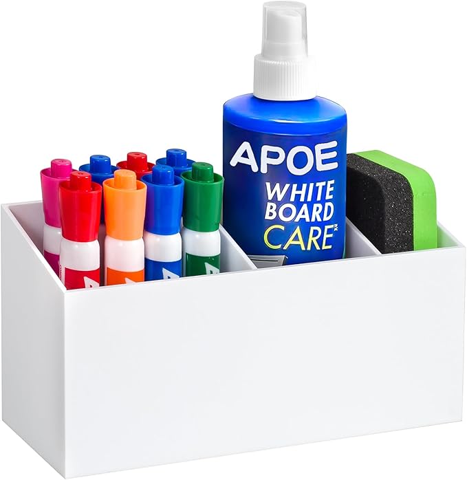 Banafich Magnetic Dry Erase Marker Holder, Acrylic Magnet Pen Holder for Whiteboard, Refrigerator, Magnetic Fridge Organizer for Office, Classroom, Whiteboard Maker Storage, Locker Organizer(White)