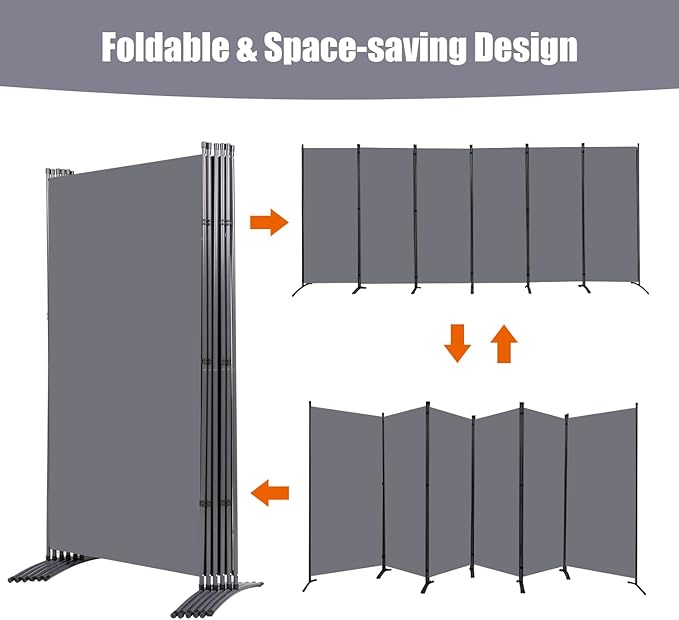 Room Divider 6FT Folding Privacy Screens, 6 Panel Partition Room Dividers w/Freestanding Design, Portable Wall Divider for Room Separtation, Fabric Screen Panel Separator for Home Office School