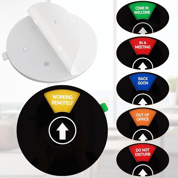 Office Door Sign, Black Rotating Status Door Sign with 6 Options - Do Not Disturb/Out of Office/In a Meeting/Come in Welcome/Working Remotely/Back Soon, 6 Inch Round Privacy Signs (Black)